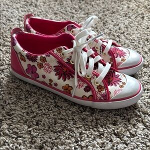 Coach women’s Pink and White Canvas Sneakers with Rubber Soles